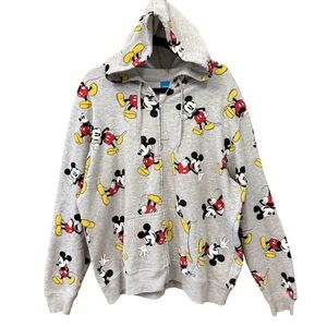 Walt Disney Jacket Hoodie Womens 3X Gray Mickey Mouse Full Zip Drawstring Pocket